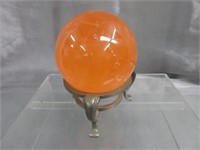 Orange Stone Sphere on Brass Base