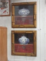 2 Asian Style Prints w/Heavy "Bamboo" Frames