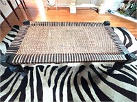 UNIIQUE WOVEN & BLACK WOOD COFFEE TABLE