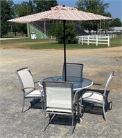 Agio aluminum glass top patio table and 4 chairs