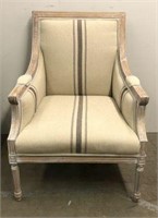 Rustic Burlap Upholstered Bergère Style Armchair