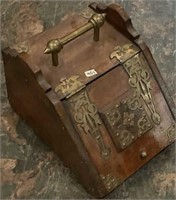 Vintage Wood Coal Skuttle with Brass Hinges