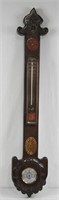 Antique Inlaid Wood Barometer / Thermometer