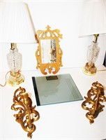 Pr. Of Lamps, Wall Sconces, Mirror, Scale