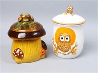 Pair of 1970's Owl & Mushroom Cookie Jars