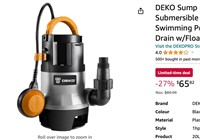 DEKO Sump Pump 1HP 3302GPH 750W