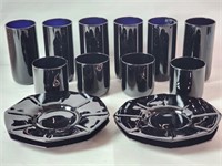 Vintage black amethyst glass plates & cups