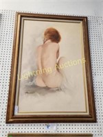 VINTAGE PAINTING OF SEATED NUDE WOMAN