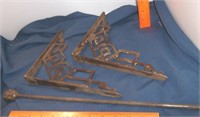 Rustic Cast Iron Art Deco Shelf Brackets & Rod