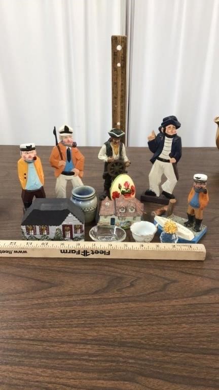Misc carved sailors, & other items