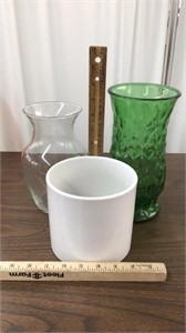 Green, clear & white vases