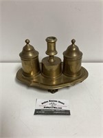 Brass Candle Holder W/Side Storage