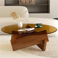 35.5 Round Coffee Table  Modern Glass  Wood Legs