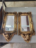 (2) Rococo Style Gilt Wall Mirror w/ Putti & Shelf