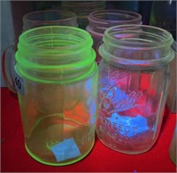 (5) Uranium Glass 12oz Canning Jars