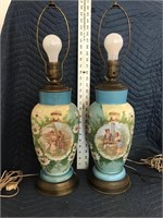 Beautiful Pair of Ceramic Lamps Hand Painted with
