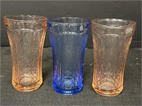 6in Pink & Blue Indiana Glass Tumblers