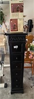 Tall Narrow Black Cabinet & 2 Lights