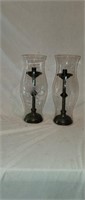2 Brass Rope Twist Candle Sticks and Hurricanes