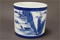 Chinese Blue and White Porcelain Brush Pot,