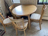 Round Wooden Dining Table & 4 Upholstered Chairs