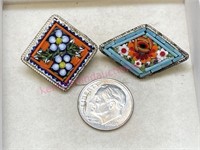 (2) Vintage Micro Mosaic glass brooches / pins