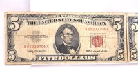 (2) - 1953  5 Dollar US Notes