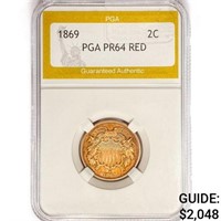 1869 Two Cent Piece PGA PR64 RED