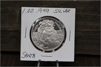 1 OZ Santa .999 Silver Round