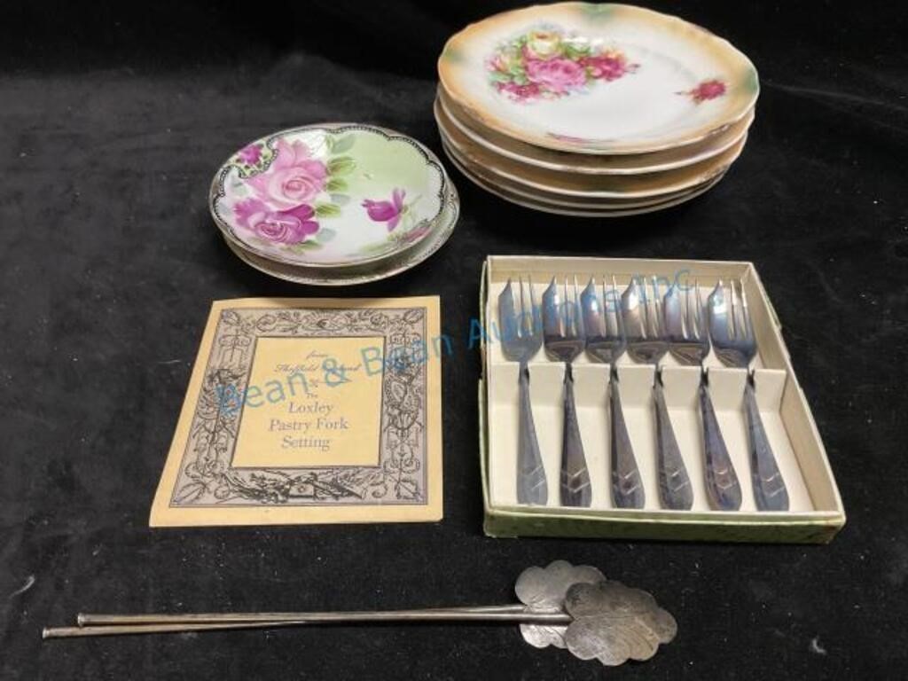 Pastry, fork set and painted plates