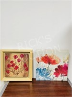 pair- floral prints "Poppies"  1 framed  11.5" sq