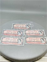 Canada- 5, 1954 Two dollar bank notes