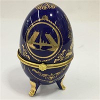 Cobalt & Gilt Porcelain Egg Trinket Box