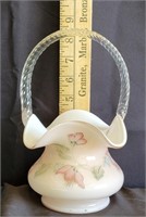 Fenton Hand Painted Basket with Rope Handle