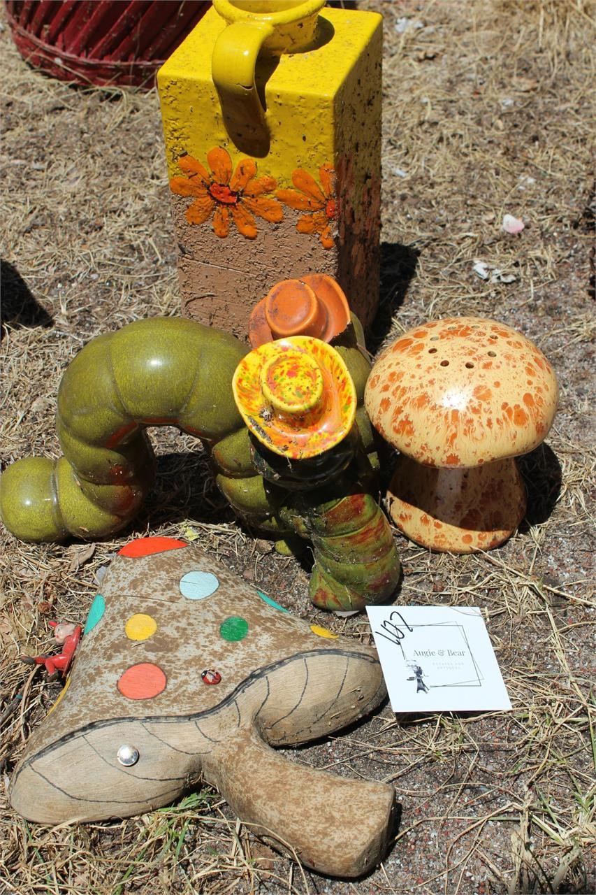 Caterpillar and Mushroom Yard Decor