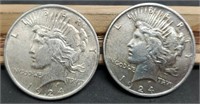 (2) 1924 Peace Silver Dollars, Both High Grade