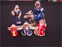 Five Goebel Christmas figurines: three are