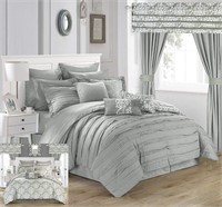 24 Piece Comforter Set Complete Bed Queen Silver