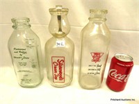 3 Vintage Glass Milk Bottles