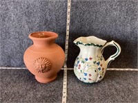 Terracotta Vase and Hand Painted Pitcher
