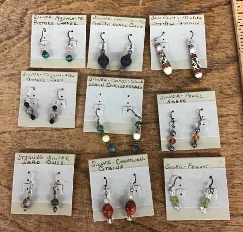 9 pairs of gemstone earrings