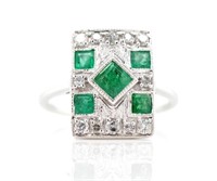 Emerald and diamond set 18ct white gold