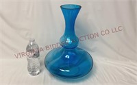 Blue & White Hand Blown Glass Vase - 14.25" tall