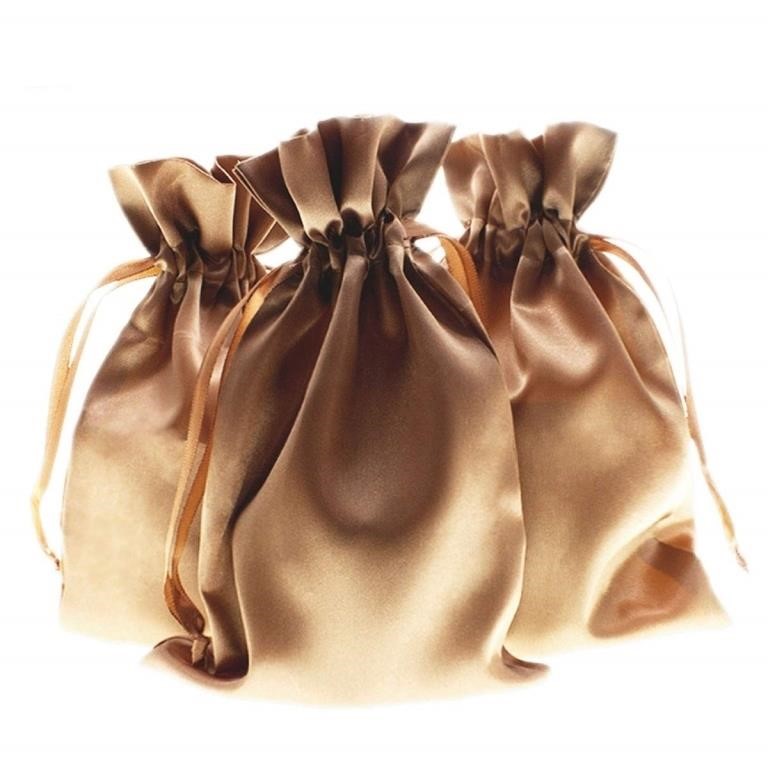 6" x 9" Old Gold Satin Gift Bags, Jewelry Bags,