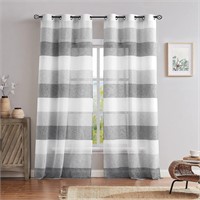 SEALED-Gray Stripe Sheer Window Curtain 2 PANEL