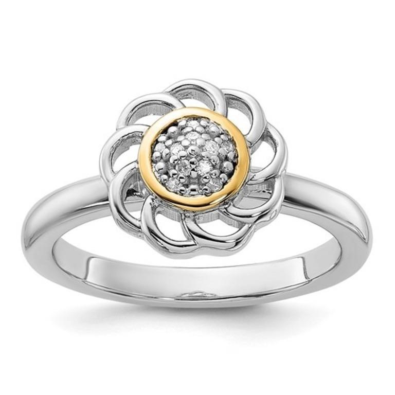 Sterling Silver 14K Accent Diamond Ring