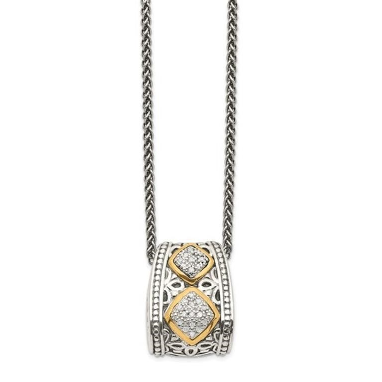 Sterling Silver 14 Kt Accent Diamond Necklace