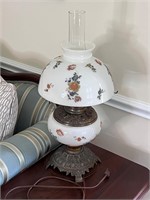 Vintage Hurricane lamp, milk glass shade