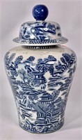 Blue & white vase, "Willow" pattern, 11" dia.,