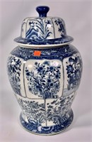 Blue & white vase, flower design, 11" dia.,